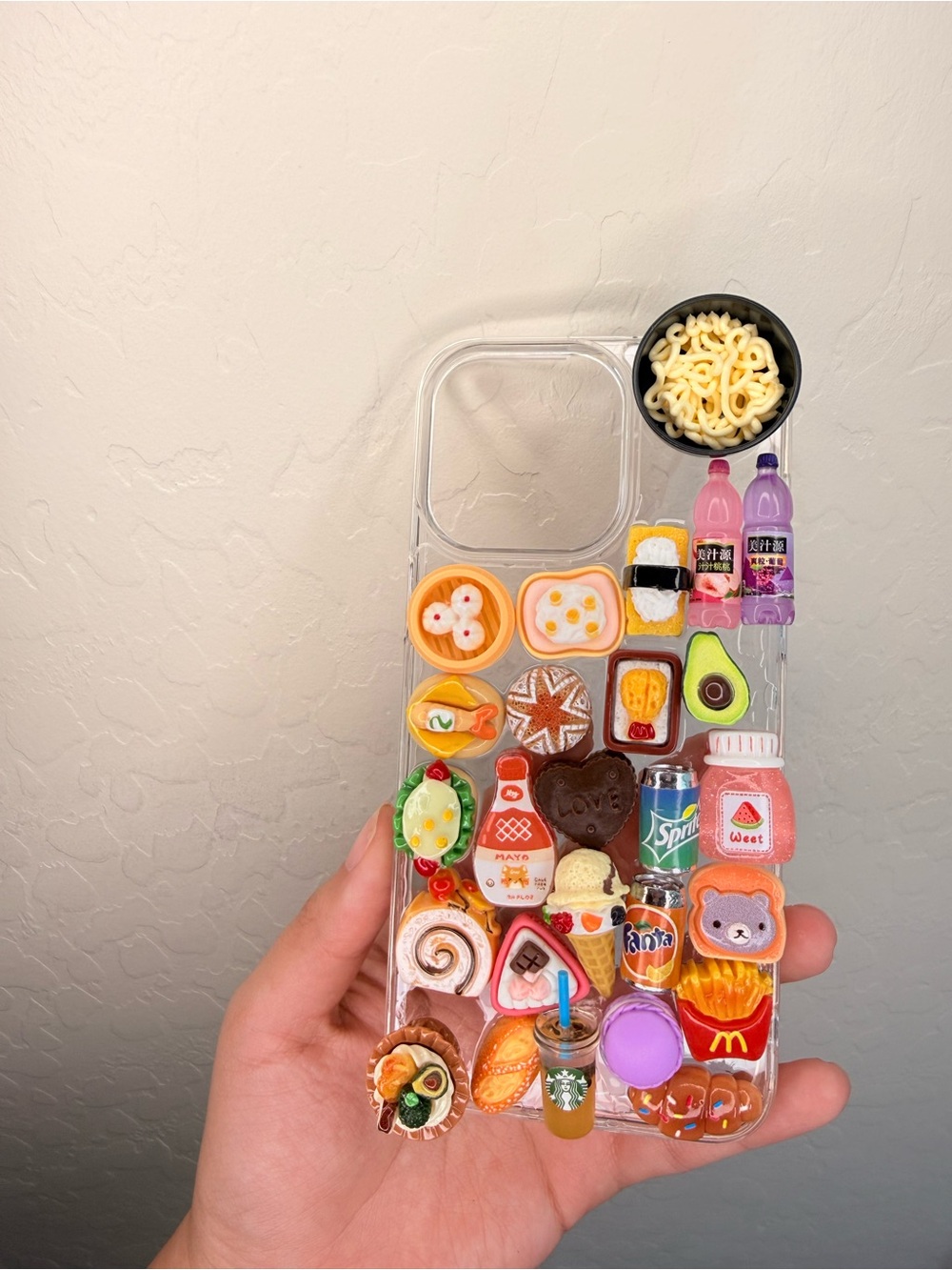 Decorative Clear Phone Case with Colorful Food Charms - Clear/Multicolor